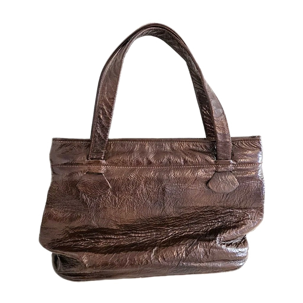 Vintage Justin Shiny Brown Leather Cowhide Women’s Shoulder Handbag CLEAN - Picture 2 of 16